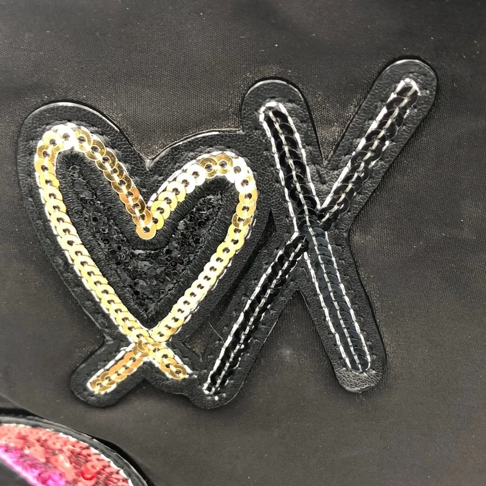 Victoria's Secret Black Backpack with Gold Embellishments Hearts & Wings - Picture 5 of 11